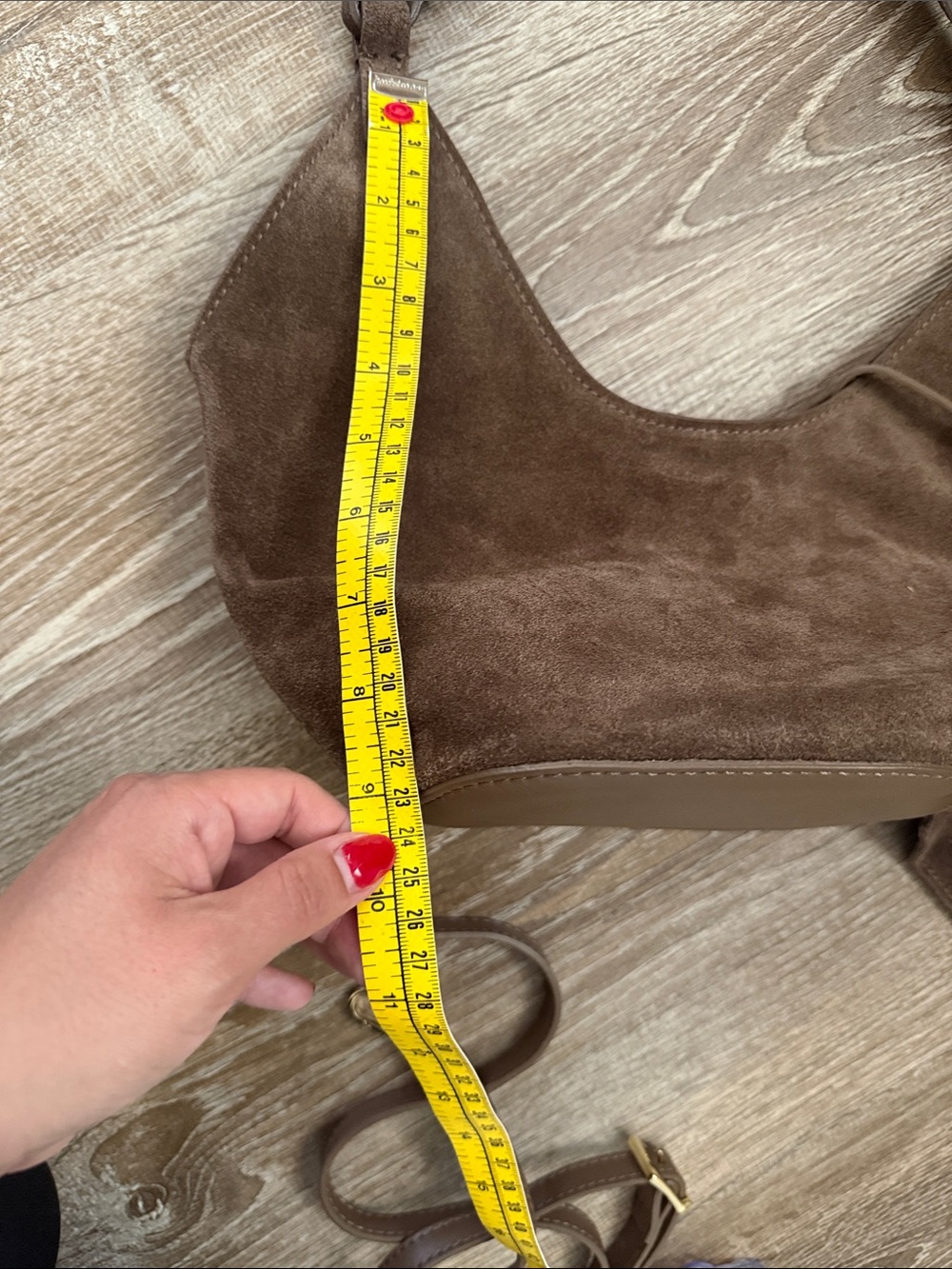 Suede Shoulder Hobo Bag in Dark Brown - Picture 9 of 13